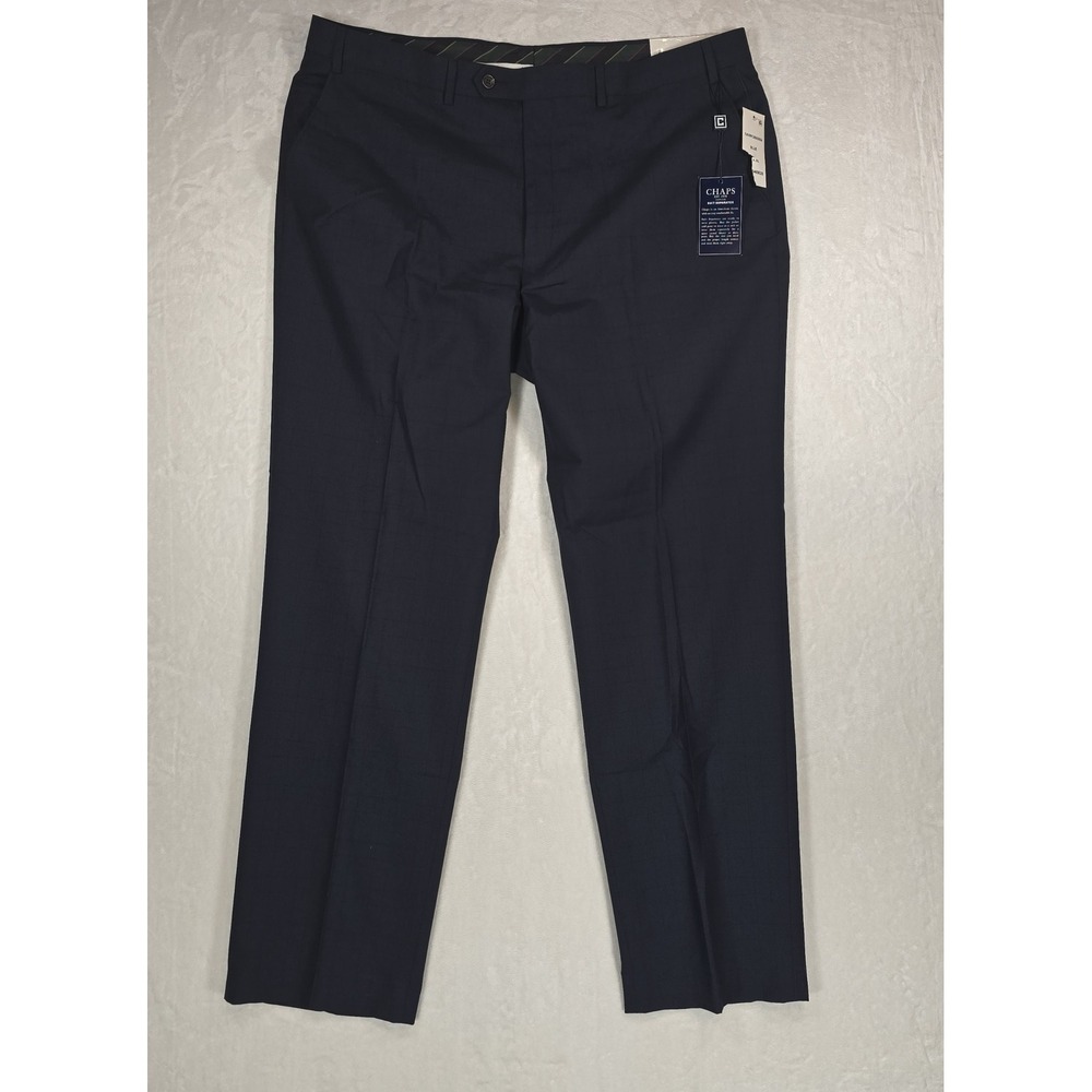 Chaps Mens Dress Pants 40Wx32L Blue Plaid Suit Separate NWT Flat Front